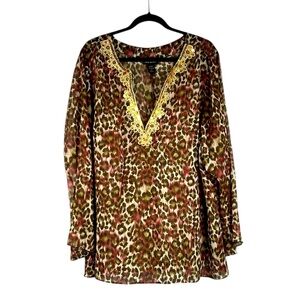 Lane Bryant Leopard Gold Sequin V-Neck Sheer Summer Beach Cover Up Size 22/24